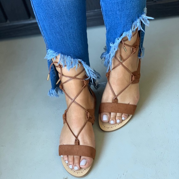 Ludlow Cognac Ghillie Lace Up Gladiator Sandal - Picture 4 of 7